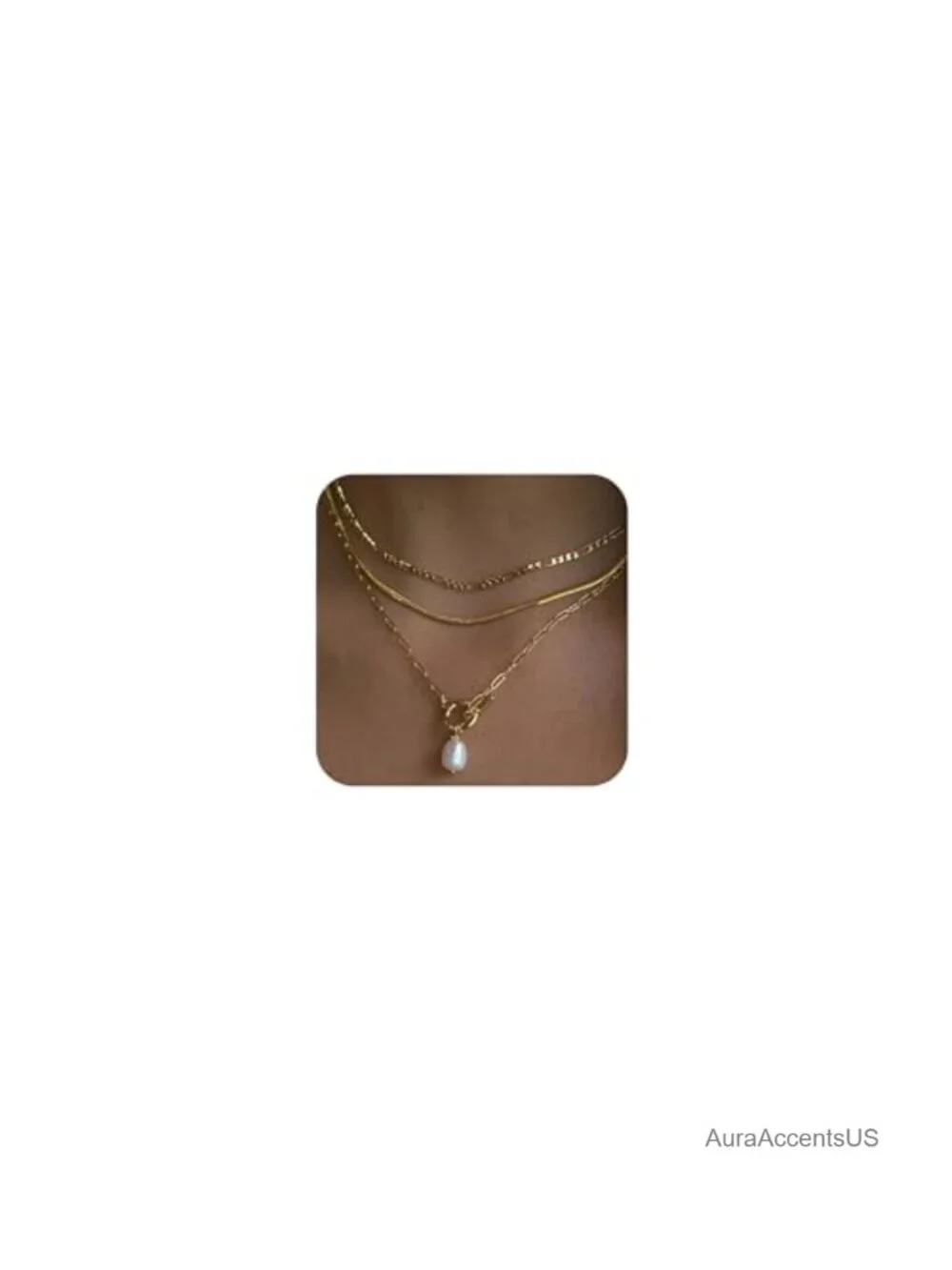 Layered Gold Plated Necklace Set with Pearl Pendants, Dainty Waterproof Non